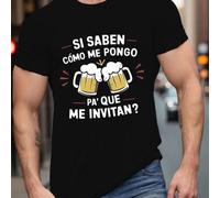 TEMU Camiseta casual de manga corta para hombre, con estampado "Si cómo me pongo pa' que me inviten?" - Camiseta con cuello , ajuste regular, de poliéster para atuendos informales.