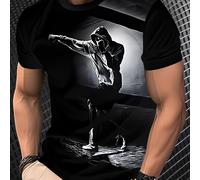 TEMU Camiseta Casual de Manga Corta para Hombre, Estilo Autodisciplina de Boxeo 3D, 100% Poliéster, Cuello , Corte Regular, Tejido Elástico, 10 para Exteriores, Lavable a Máquina