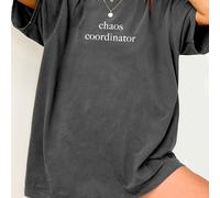 TEMU Camiseta Casual de Mujer " Coordinator" con Estampado de - Tejido y Elástico, Cuello , Lavable a Máquina, Ajuste para Todas , Estilo , Material Versátil