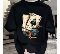 TEMU Camiseta de Algodón 100% Pesado para Hombres - Estampo Retro con Controlador y Textos en Japonés & Llamas, Corte Oversize Relajada Talla Grande Casual Verano Cuello Manga Corta Lavable a Maquina