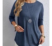 TEMU Camiseta de cuello de color liso, Top de larga con dobladillo curvado para y otoño, Ropa de mujer