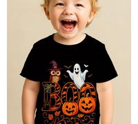 TEMU Camiseta de Halloween para Niños - “¡BOO!” con Diseño de , y un Mágico, Ideal para Celebraciones y o , Tejido de Poliéster para Todo (Tallas 1-8)
