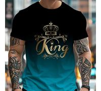 TEMU Camiseta de hombre con degradado de color y estampado de KING, para un uso casual como regalo, ideal para actividades al aire libre