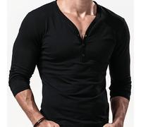 TEMU Camiseta de larga con cuello en V para hombre, top fino de y otoño con cuello en V profundo, capa de camisa Henley