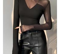 TEMU Camiseta de Larga Elegante para Dama con - Top Cuello , Sólido Sin Blusa, Resistente a Arrugas y Lavable en Maquina Ropa Otoño/Invierno Ideal Para Uso Casual o Formal