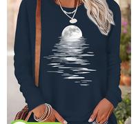 TEMU Camiseta de larga para mujer de otoño/invierno con estampado de luna sobre y , 100 % cuello , versátil, simple, cómoda, elegante y casual para uso diario