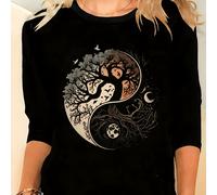 TEMU Camiseta de larga para mujer de talla grande con estampado de Tai Chi, un corte holgado y elegante, para mujeres curvilíneas para uso casual diario, un para otoño e invierno