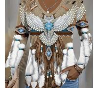 TEMU Camiseta de Larga para Otoño/Invierno, Estilo Étnico con Diseños y Búhos, Nueva Colección Casual Vacacional en Tejido Polar . Top Lavable a Maquina Ideal como Capa Base o Blusa Ética