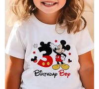 TEMU Camiseta de manga corta casual para niños con estampado de 'Birthday Boy' de Disney, cuello , , lindo y de moda.