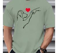 TEMU Camiseta de Manga Corta con Estampado de Amor para Hombre, Cuello , Cómoda y Transpirable, Ideal para Verano, Regalo