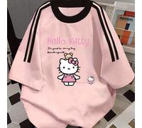 TEMU Camiseta de manga corta con estampado divertido de Hello Kitty de dibujos animados, coleccion de y verano retro americano 2025, elegante y , top halagador