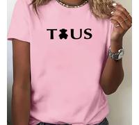 TEMU Camiseta de manga corta para mujer estilo Y2K | Top casual de cuello con estampado TOUS, cómoda para todas , lavable a máquina, tejido de calidad a