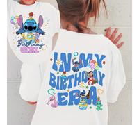TEMU Camiseta de Manga Corta para Niñas Disney con Estampado Cara "Niña Cumpleañera Época del " y de Stitch