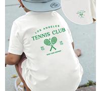 TEMU Camiseta de manga corta para niño | Estilo casual, cuello , diseño retro de Los Ángeles Tennis Club con geométrico verde, /verano, corte regular