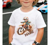 TEMU Camiseta de Manga Corta Personalizada con Estampado de Motocicleta para Niños y Niñas, Estilo Casual para , Verano y Otoño