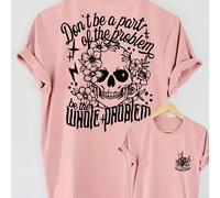 TEMU Camiseta de manga corta y cuello con estampado de la 'Don'T Be a ' con diseños florales de calaveras