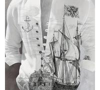 TEMU Camiseta de moda para hombre con estampado 3D, con un náutico único de barco, una camiseta blanca para exteriores con un cuello distintivo