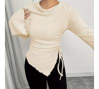 TEMU Camiseta de mujer con cuello , acampanadas, dobladillo asimétrico y cordón, estilo otoño/invierno, top de moda para principios de