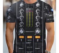 TEMU Camiseta de Poliéster para Hombre con Estampado 3D de Mezclador de DJ - Camiseta Casual Negra de Poliéster con Diseño de Tablero de Sonido , Cuello , Ropa , Lavable a Máquina