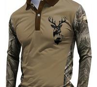TEMU Camiseta de secado rápido para hombre con estampo camuflaje - Estilo casual al , impresión cabeza larga, cuello abotonable. Ropa ideal -otoño y equipo perfectospara senderismo o