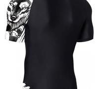 TEMU Camiseta Deportiva de Manga Corta para Adultos - Nylon y Spandex de Elasticidad con Diseño de Cabeza de Lobo, Color Sólido (Pack de 2)