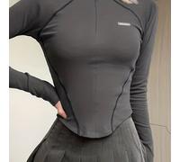 TEMU Camiseta deportiva para mujer con un estilo motero, con diseño de cremallera invisible, nueva para el verano de 2023, de moda para otoño e invierno con cuello y largas.