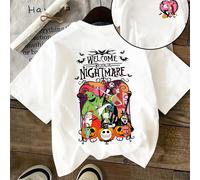 TEMU Camiseta gráfica de Disney de los Muertos - Camiseta blanca casual de cuello con diseño de Jack Skellington y Sally, manga corta, colección /verano, camisetas de Disney