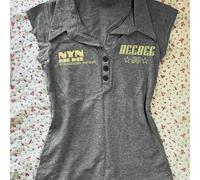 TEMU Camiseta Gráfica Retro Y2K para Mujer - en la de los 90s, Estampado de , Elástica de Poliéster-Spandex, Manga Corta con Botones Decorativos y Lavable a Máquina