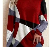 TEMU Camiseta Holgada de Larga con Bloques de Color Geométricos para Mujer Talla Grande para y Otoño