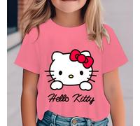 TEMU Camiseta Infantil Súper Tierna de Estampada, Serie Sanrio de Moda , Cuello , Manga Corta con Detalles, Ropa Casual para Días Festivos y Diarios