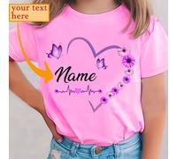 TEMU Camiseta personalizada DZTX72012 WML para niña con NAME, estampado de corazones, de moda, , casual y de cuello