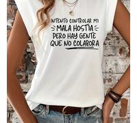 TEMU Camiseta Sin para Mujer con Cuello y Texto Divertido en Español " CONTROLAR MI MAL HÁBITO PERO NO " - Estilo Casual Diario
