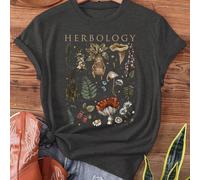 TEMU Camiseta Vintage de Herbología para Mujer - Manga Corta Cuello con Estampado de Plantas y Remedios (Jengibre, , ) - Blusa Casual Semi-Transparente para Looks de y Verano