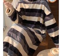 TEMU Camisón de mujer a rayas de forro polar y franela gruesa para otoño e invierno, camisón y lindo de cuello y larga, falda media, para una noche