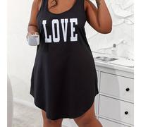 TEMU Camisón sin de Tiny - Vestido Largo para Dormir con Estampado LOVE en la Espalda y Cuello Bote, Corta A-Lineada Ideal desde , Pijama Lavable a Máquina (Ropa Cómoda Casual)