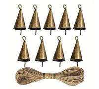 TEMU Campanas Navideñas para Decoración - Campanillas de Vaca con Estilo - Adornos Dorados de Timbre, Accesorio Artesanal Set de 9 Piezas y Cadena Brass, Décora tu Hogar esta