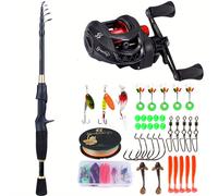 TEMU Caña de pescar Sougayilang con carrete, kit de pesca completo, caña de pescar telescópica de lanzamiento ultra de 1.8-2.4M y carrete de baitcasting con relación de de 7.2:1