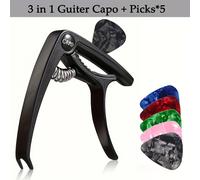 TEMU Capotraste para Guitarra con Púas*5, Capotraste para Guitarra Acústica y Eléctrica, Pinza con Portapúas y Púas para , Mandolina, Banjo