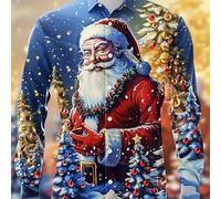 TEMU Cardigan Casual para Hombre con Estampado de Santa Claus - Larga, Abotonado, Solapa para Halloween, Acción de Gracias, Navidad, Fiestas de Año , Guirnalda Navideña