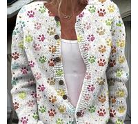TEMU Cárdigan colorido con estampado de de pata y diseño de perro 2D para un estilo juvenil