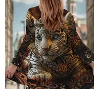 TEMU Cárdigan de larga para mujer, y , con cuello, que un diseño impreso en 3D de una estatua de un pequeño tigre, ideal para usar al en y otoño.