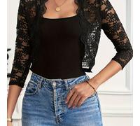 TEMU Cárdigan Elegante para Mujer con Encaje Semi-Transparente y Detalles de Encaje Floral, 3/4 y Transpirable, Abrigo Abierto para , Verano y Otoño