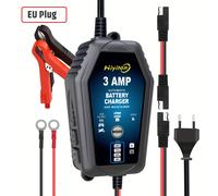 TEMU Cargador de Batería de 3 AMP, Cargador Inteligente para Baterías de Coche 6V/12V, Cargador de Automático para Coches, Motos, Cortacéspedes, Baterías de Plomo-Ácido, Litio y LiFePo4