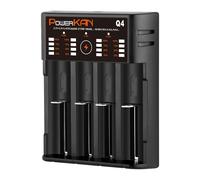 TEMU Cargador de Baterías PowerKAN Q4 para 4 Baterías de 1.2V Ni-MH y 3.7V Li-ion 21700 18650 20700 10440 14500 18500 16340 17500 26650 32650 AAA AA A SC C F6 (Cable USB Tipo-C)
