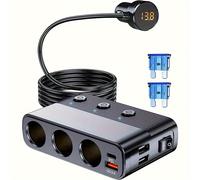 TEMU Cargador de coche 7 en 1, cargador de coche multifuncional, cargador de coche, 12V/24V, tipo C y QC3.0, 2 puertos de carga USB (cable de 3,3 pies), , pantalla de voltaje LED