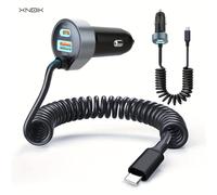 TEMU Cargador de coche de 65W con cable de carga rápida , con un adaptador A+C de carga súper rápida con un cable retráctil, compatible con Apple, Samsung y dispositivos