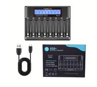 TEMU Cargador de pilas PowerKAN de 8 ranuras para pilas AA y AAA, 1.2V Ni-MH/Ni-CD: 350mAx8; 1.5V Li-ion: 200mAx8, para pilas recargables de 1.2V Ni-MH/Ni-CD y 1.5V/3.7V Li-ion (cable USB-C incluido)