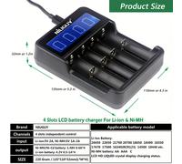 TEMU Cargador inteligente universal para baterías de litio 18650 y AA/AAA, 4 ranuras de carga LCD para baterías Li-ion y Ni-MH