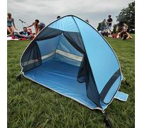 TEMU Carpa de playa fácil de ventanas de ventilación - Montaje rápido, protección solar UPF, carpa de viaje portátil para familiares, material de poliéster, diseño azul y , carpa de playa para acampar