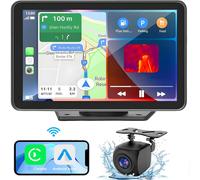 TEMU Carplay para Coche, Pantalla Táctil HD de 7" Portátil con Auto sin varillas, Cámara de Atrás, Receptores de Audio con Control por Voz, y GPS